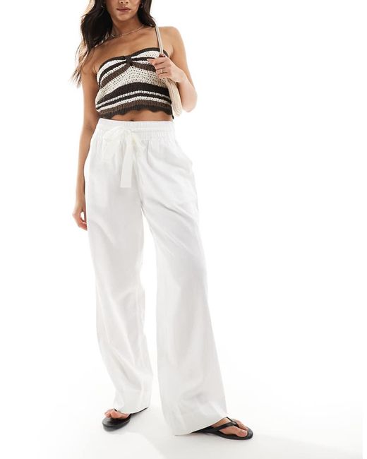 French Connection White Tie Waist Wide Leg Trousers