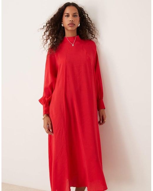 Ghospell Red Oversized Midi Dress