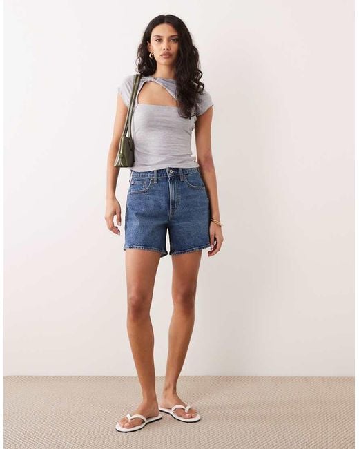 Abercrombie & Fitch Blue Curve Love High Rise Dad Fit Denim Short