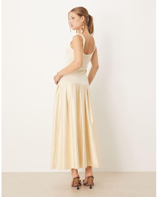 ASOS Natural Scoop Neck Drop Waist Midi Dress With Satin Skirt