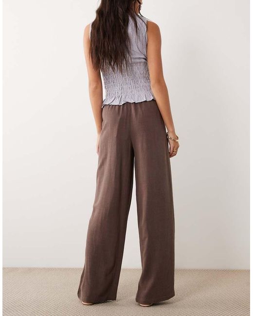 The Frolic Brown Exclusive Linen Blend Drawstring Waist Wide Leg Trousers