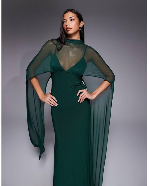 ASOS exaggerated Cape Maxi Dress in Green | Lyst UK