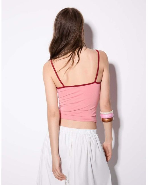 Bershka Pink Printed Strappy Top