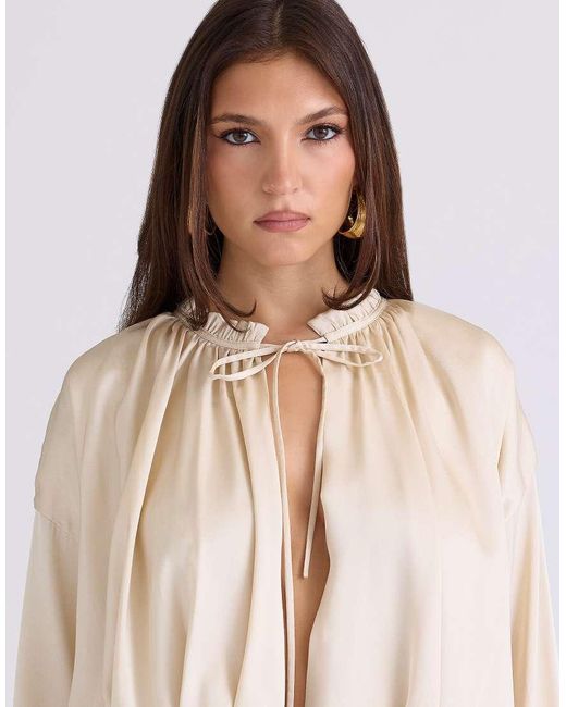 House Of Cb Natural Talia Satin Open Front Blouse