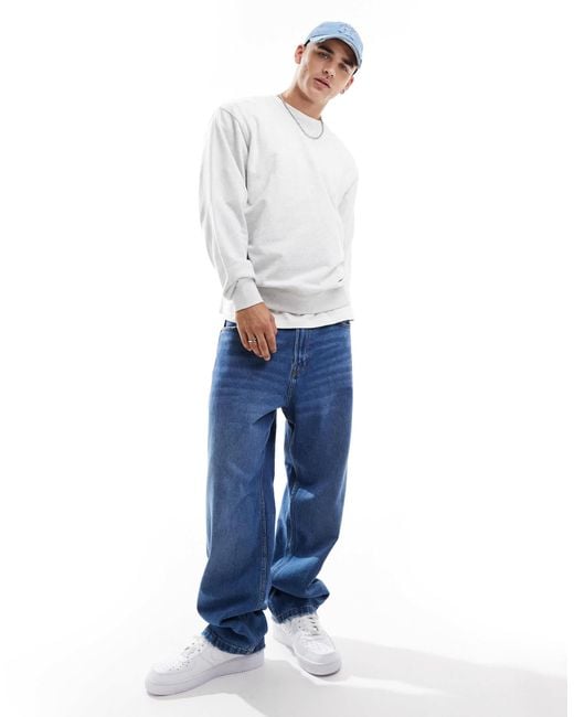 Jack & Jones White Super Oversized Crew Neck Sweatshirt for men