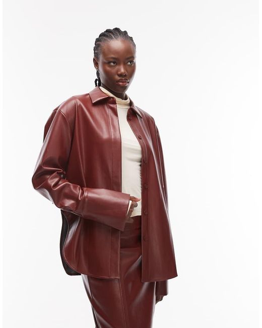 ASOS Red Faux-leather Oversized Dipped Hem Shirt