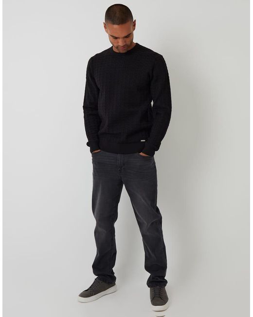 Threadbare Black Cable Knit Crew Neck Jumper for men