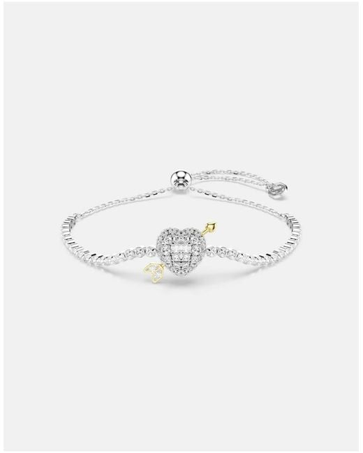 Swarovski White Idyllia Bracelet, Mixed Cuts, Heart With Arrow, Rhodium Plated