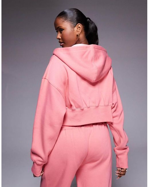 Kaiia Pink Embroidered Bow Logo Cropped Zip Through Hoodie Co-ord