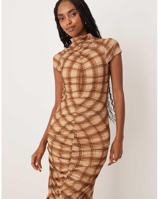 ASOS Natural Mesh Short Sleeve Ruched Midi