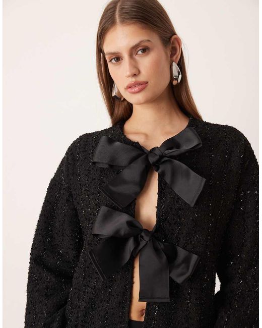 Vila Black Bow Front Woven Top