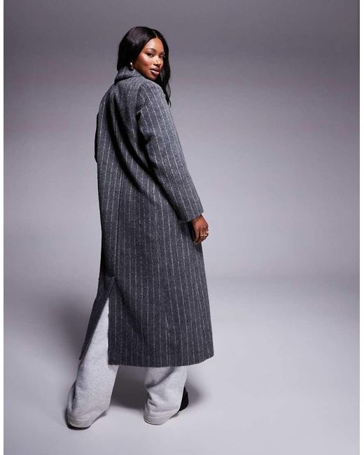 River Island Blue Pinstripe Double Breasted Coat