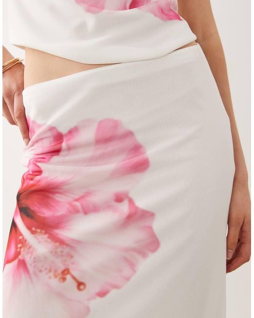 River Island Pink Mesh Floral Print Maxi Skirt