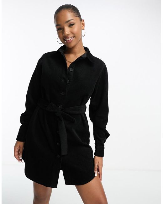 ASOS Black Cord Belted Shirt Dress