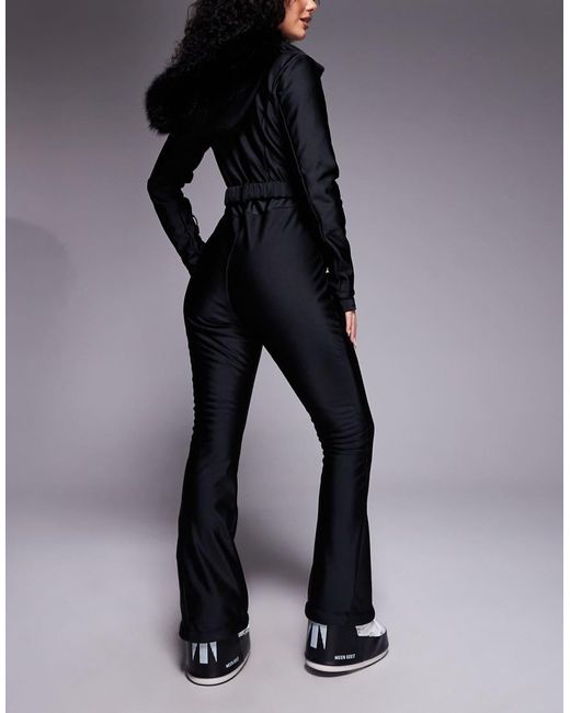 ASOS 4505 Ski & Snow Black Asos 4505 Hourglass Ski Soft Shell Belted Ski Suit With Slim Kick Leg And Faux Fur Hood