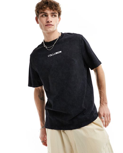 T-shirt coupe skateur avec imprimé bande au dos Collusion en coloris Blue