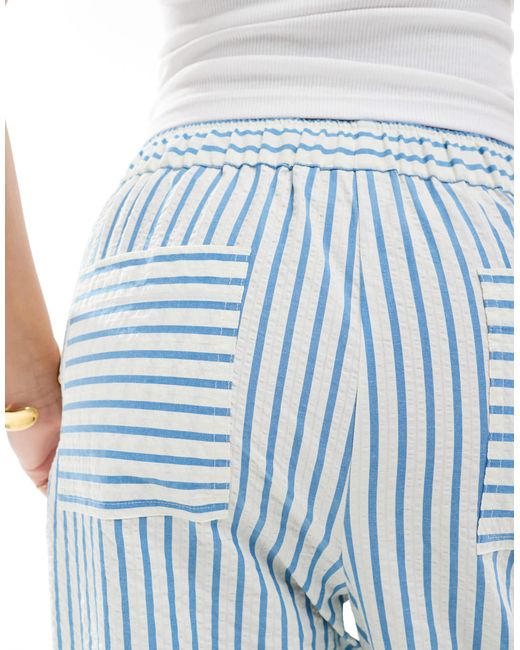 ASOS Blue Seersucker Pull On Barrel Leg Trousers Co-ord