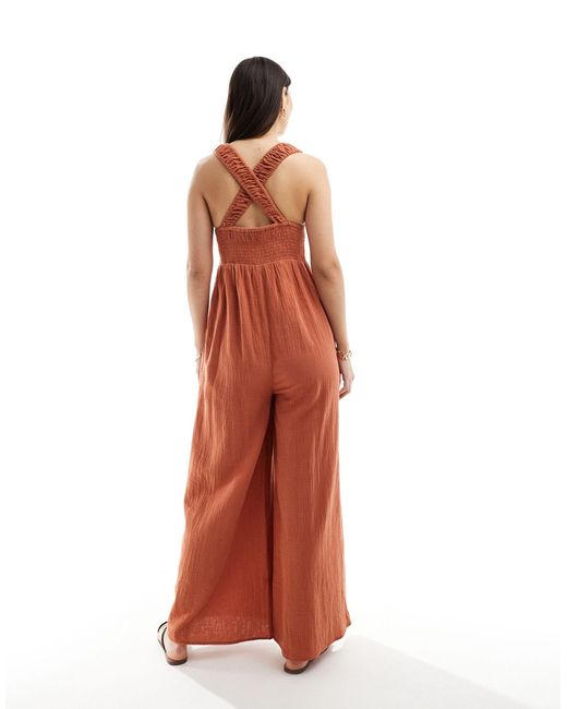 ASOS Orange Shir Bodice Jumpsuit With Elastic Straps