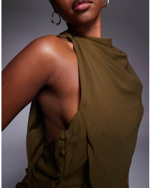 ASOS Brown Button Detail Drape Front Maxi Dress