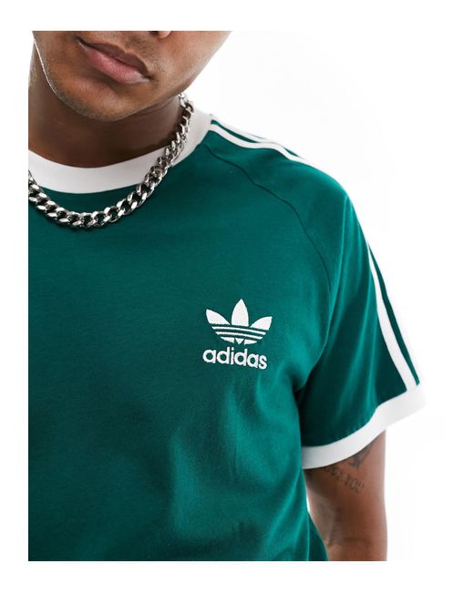 T-shirt scuro con tre strisce di Adidas Originals in Green da Uomo