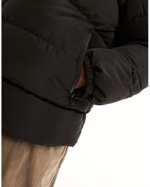 Threadbare Black Plus Funnel Neck Puffer Jacket for men