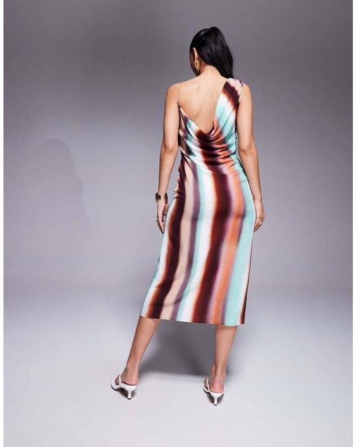 Vestido Midi Con Cuello Desbocado Asimétrico Y Estampado De De ASOS de color Multicolor