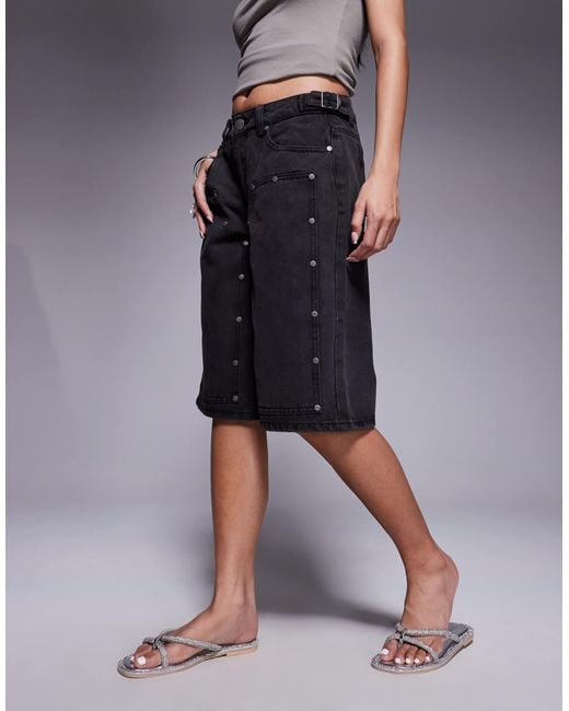 Liquor N Poker Blue Mid Rise Denim Utility Jorts