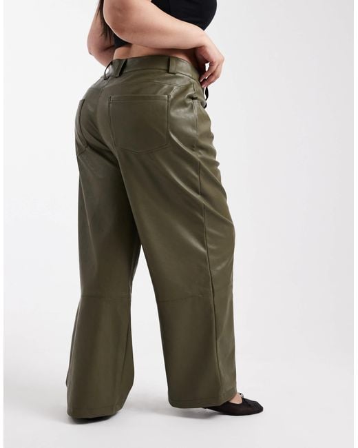 ASOS Green Asos Design Curve Low Rise Menswear Inspired Faux Leather Pants