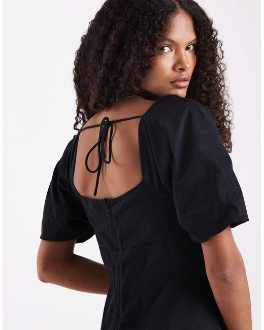 ASOS Black Square Neck Structured Cotton Midi Dress With Back Strap