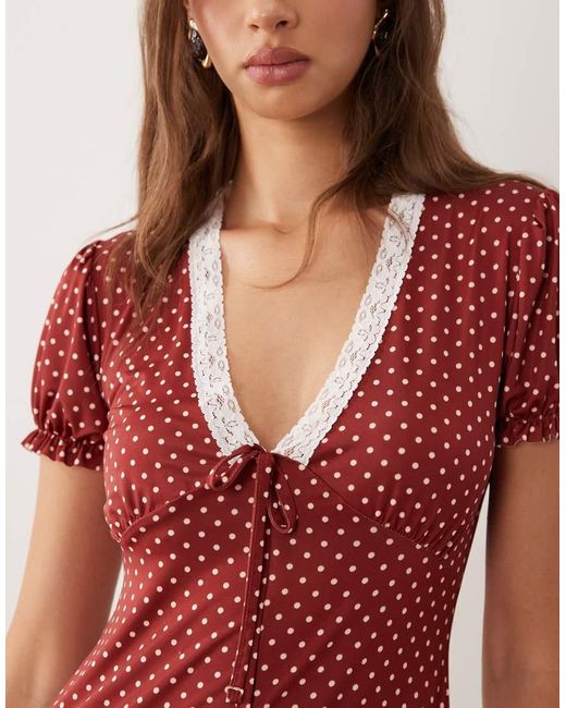 Miss Selfridge Red V-Neck Maxi Tea Dress With Lace Trim
