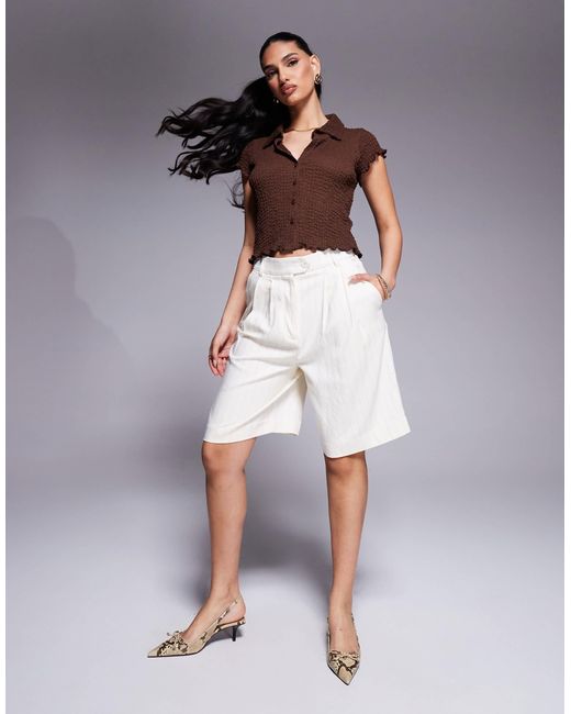 ASOS Brown Textured Button Up Short Sleeve Top
