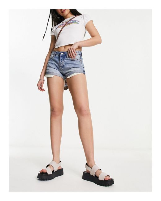 Weekday Fire Low Rise Denim Shorts in White | Lyst