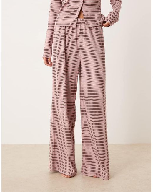 Pantaloni Del Pigiama Con Fondo Ampio E Marroni A Righe A Coste di ASOS in Pink