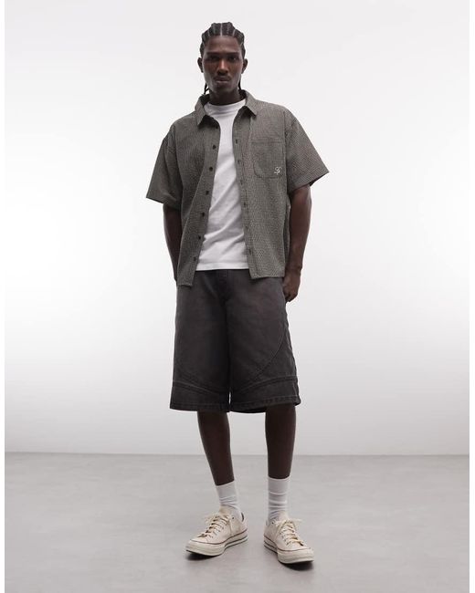 Liquor N Poker Gray Denim Seam Detail Jorts for men