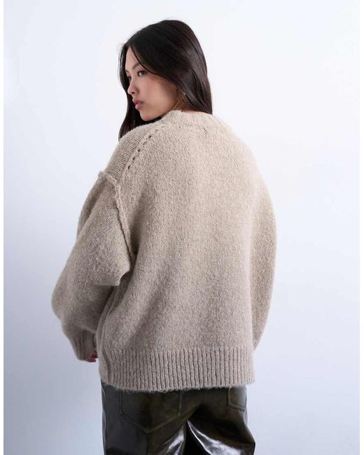 TOPSHOP Pluizig Gebreide Trui Van Wolmix Met Zichtbare Naden in het Gray