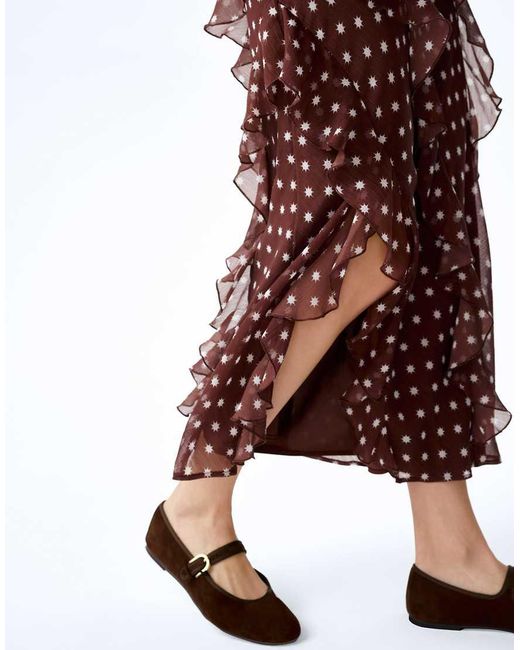 OMNES White Skirts Darline Chiffon Ruffle Midi Skirt With Leg Split