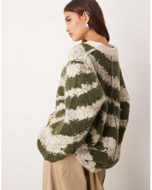 ARRANGE Brown Oversized Knit V Neck Jumper With Curved Hem