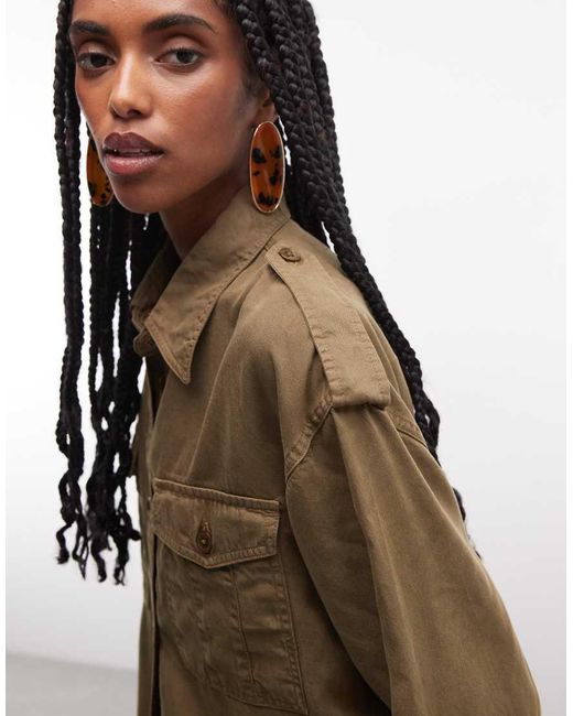 ASOS Brown Washed Utility Shirt With Pocket Detail