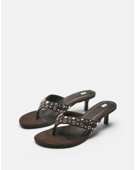 Pull&Bear White Studded Thong Heeled Sandals