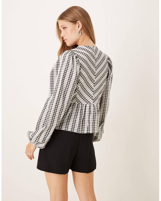 Y.A.S Gray Lace Overlay Detail Tie Front Peplum Hem Top