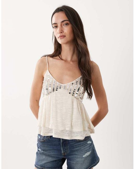 Miss Selfridge White Festival Sequin Detail Babydoll Cami Top