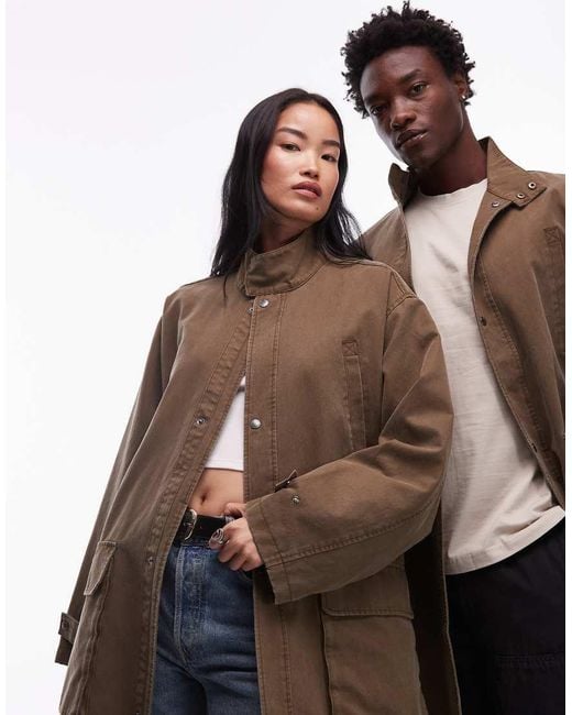 Chaqueta Larga De Estilo Campero De -Verde Collusion de color Brown