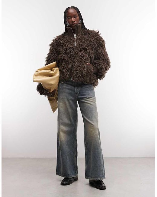 Weekday Brown Boxy Fit Faux Fur Jacket