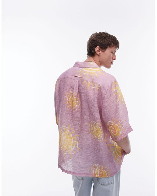 Topman Pink Short Sleeve Relaxed Sun Printed Shirt for men