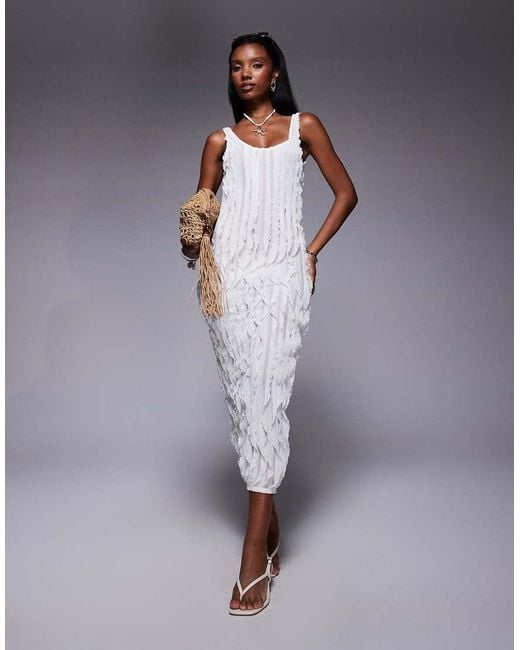 Public Desire Blue Ruffled Detail Maxi Dress Cream