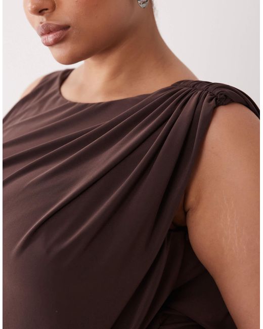 ASOS Brown Asos Design Curve Slinky Asymmetric Drape Maxi Dress With Cowl Back