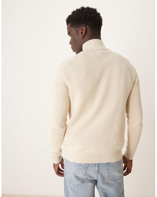 SELECTED Natural 100% Cotton Knitted Half Zip Jumper for men