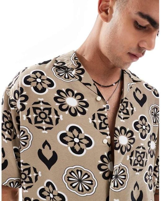 Jack & Jones Multicolor Revere Collar Geo Short Sleeve Shirt for men