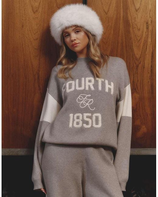 4th & Reckless Gray X Felicia Wedin Apres Ski Fourth 1850 Logo Knit Contrast Sleeve Jumper Co-ord