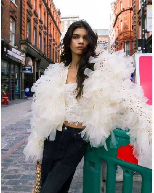 TOPSHOP White Knitted Organza Extreme Texture Cardi